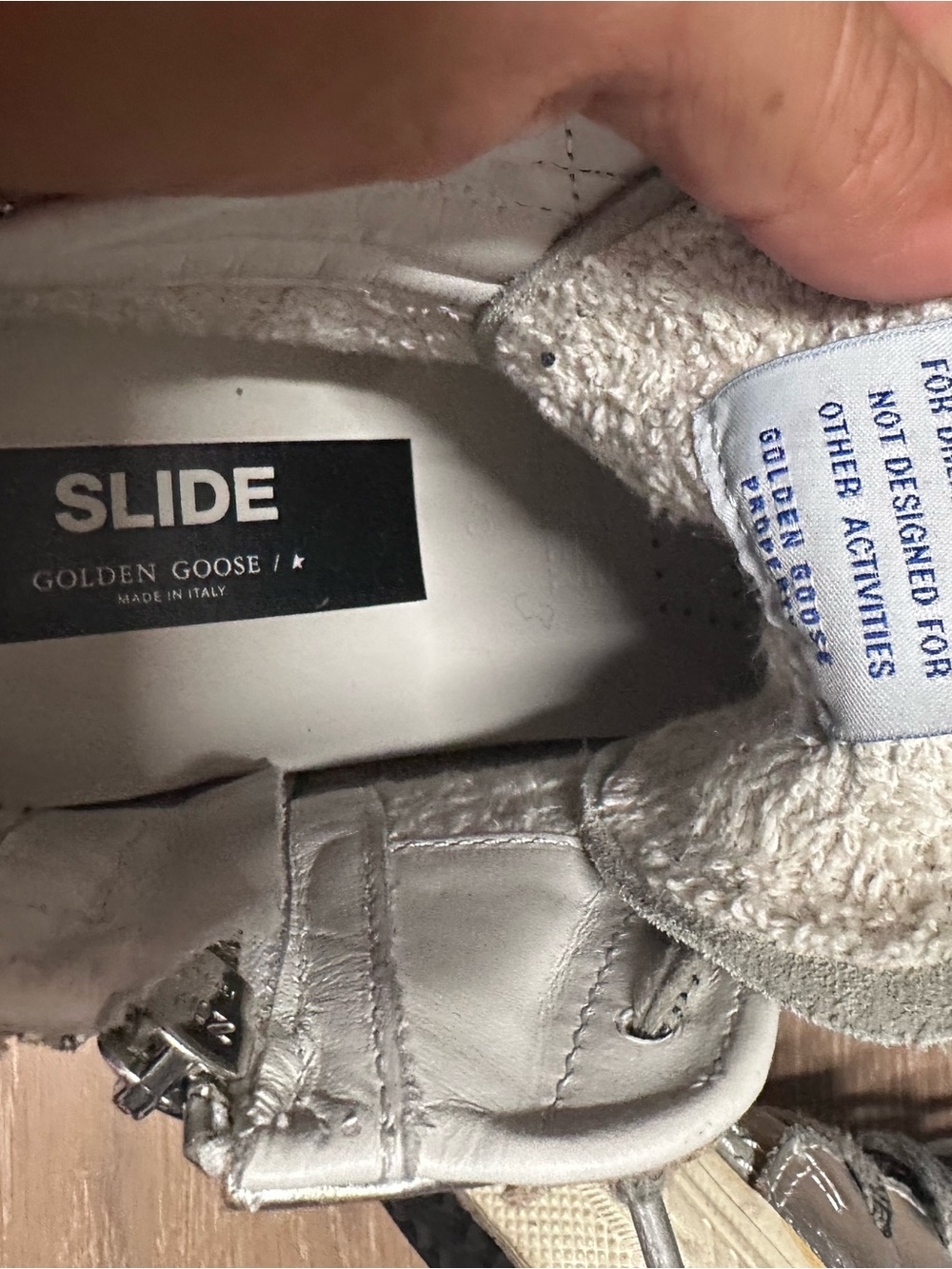 Authentic Golden Goose Slide Sneakers Silver Glitter Star | Distressed - Picture 4 of 5